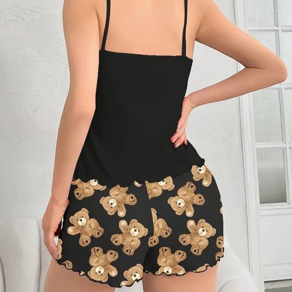 NWT Teddy Bear Hello Print Pajama Shorts and Tank Set - Picture 2 of 3